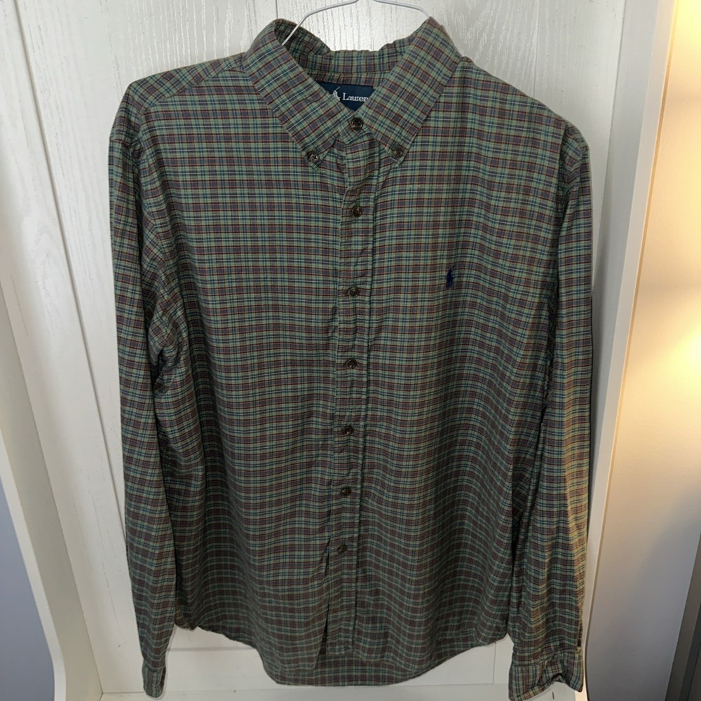 Ralph Lauren Polo Custom Fit Button Down Plaid Size XL Green Blue Red - Picture 2 of 5